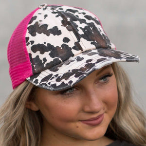 CC Cow Print Pony Hats Criss Cross Style Women Cap for Ponytails