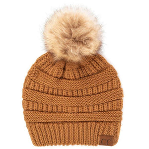 CC Trending Faux Fur Pom Beanie w/ Tan Pom - Truly Contagious