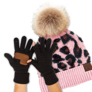 CC Beanie Leopard Hat and Coordinating Glove or Mitten Set