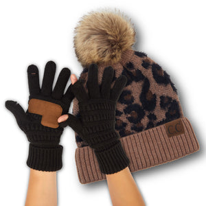 CC Beanie Leopard Hat and Coordinating Glove or Mitten Set