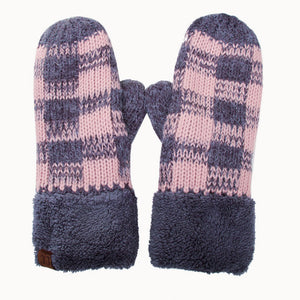 CC Buffalo Plaid Sherpa Lined Winter Fashion Women Mittens