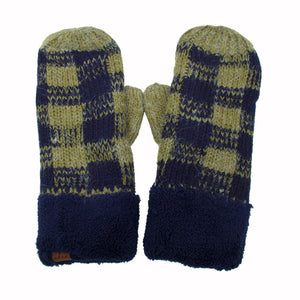 CC Buffalo Plaid Sherpa Lined Winter Fashion Women Mittens