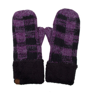 CC Buffalo Plaid Sherpa Lined Winter Fashion Women Mittens