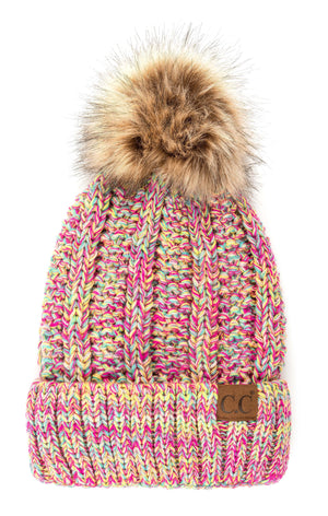 CC Bold Pom Accented Kids Youth to Adult Beanies Hats