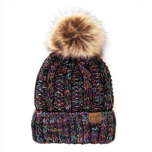 CC Multi-Color Faux Fur Pom Beanie