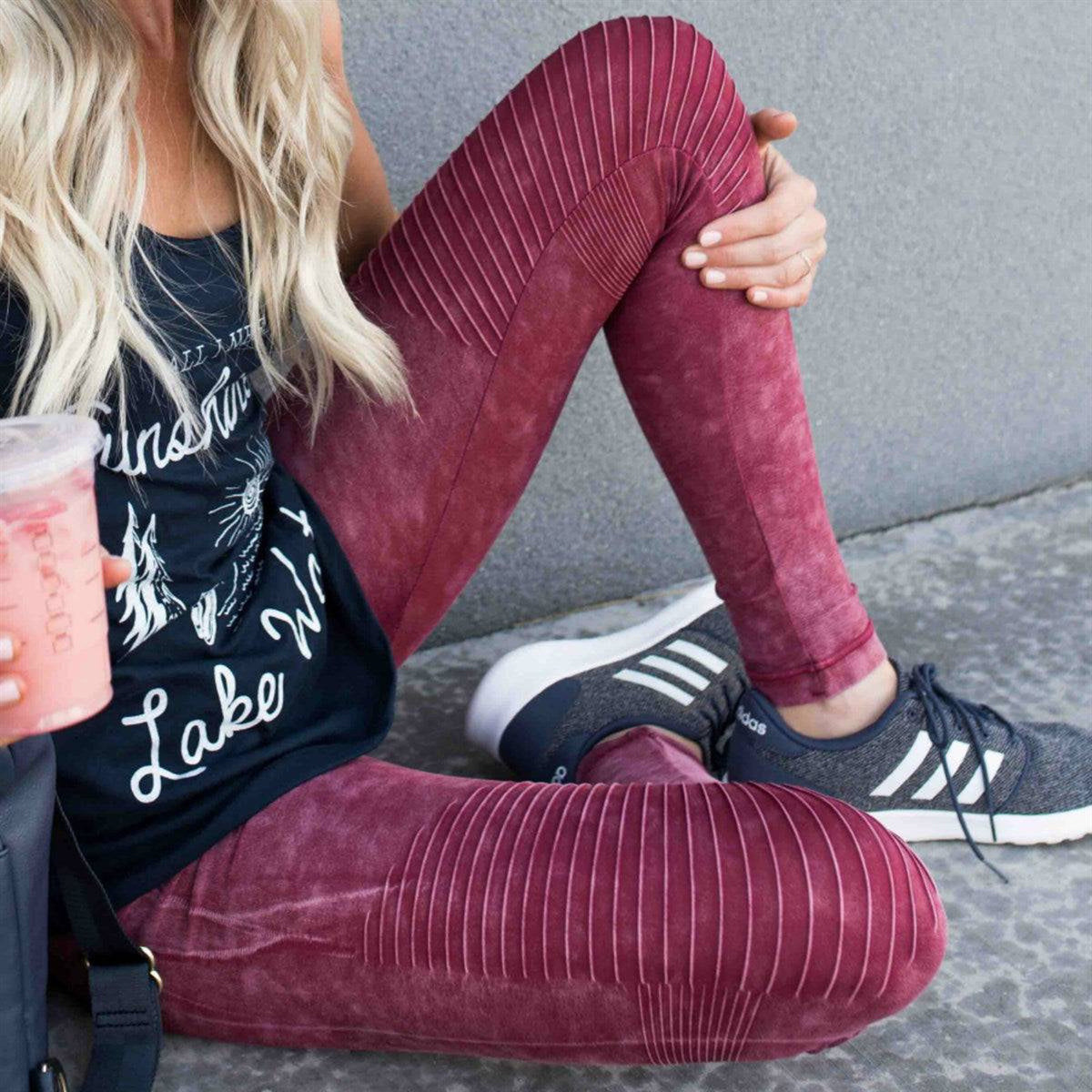 burgundy moto leggings