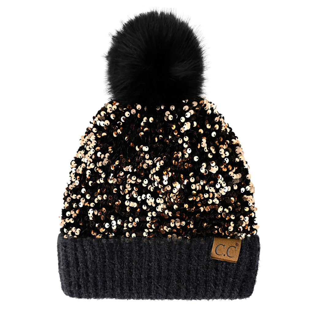 CC Sequin Fur Pom Beanie - Truly Contagious