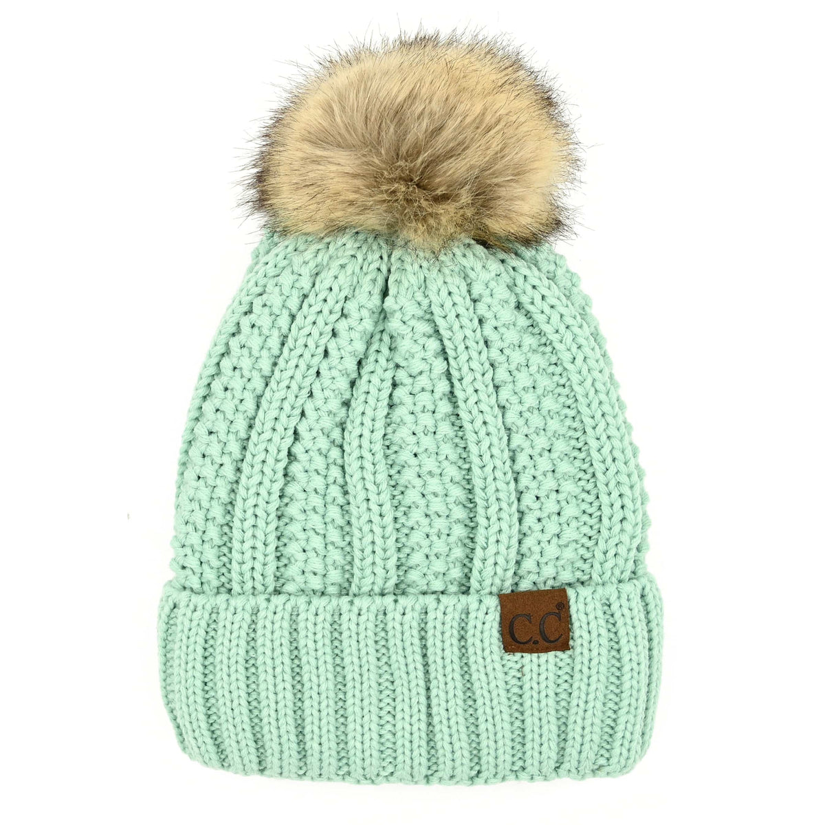 Minty Faux Fur Pom Pom Green